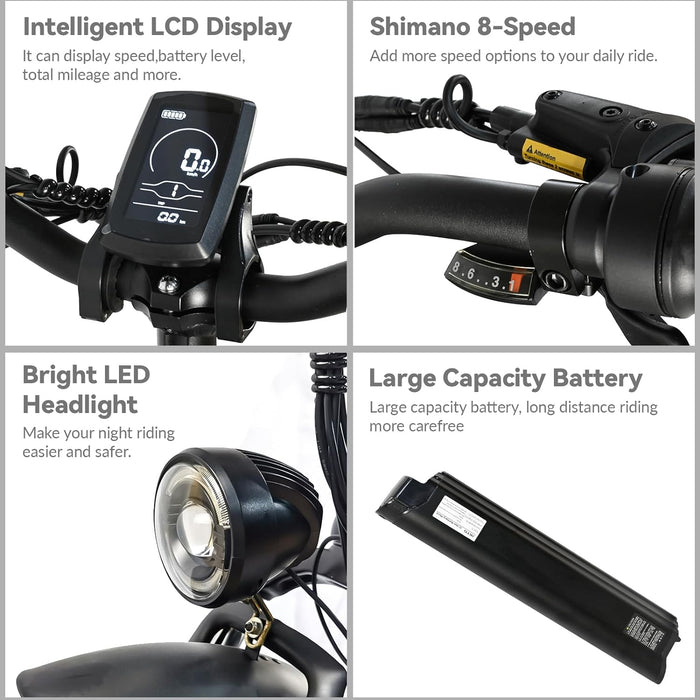 Bicicleta elétrica para adultos - motor de 500 W, bateria removível de velocidade de 25 MPH 48 V 12AH, bicicleta elétrica com pneu grosso de 26 polegadas, bicicleta de montanha alimentada por bateria de 8 velocidades