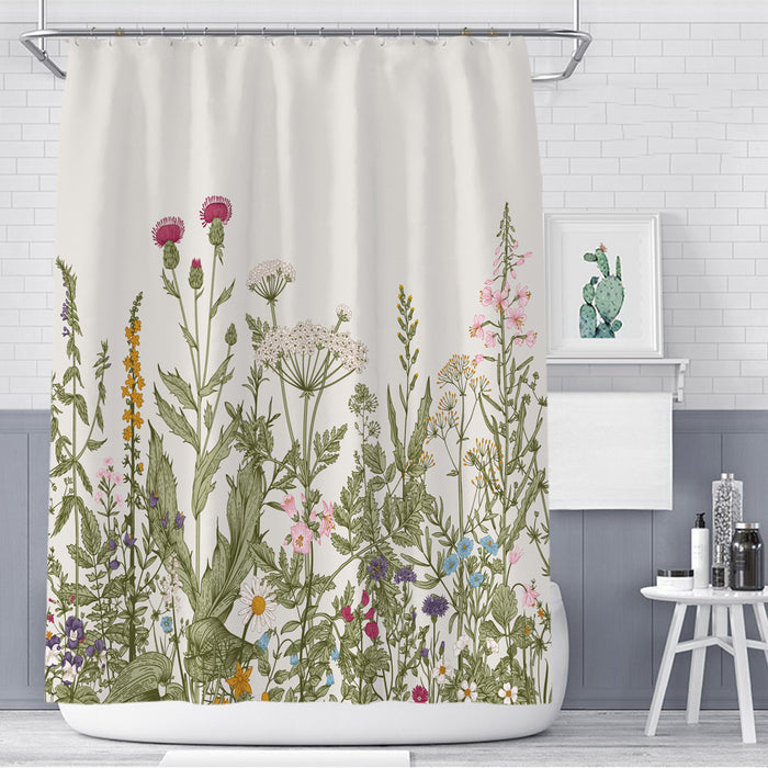 Cortina de ducha de planta floral de color, poliéster, cortina de baño