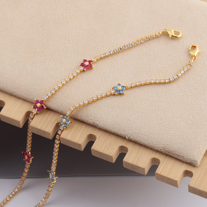 Multicolor Five Petal Flower Zircon Inlaid Simple Sweet Bracelet For Women