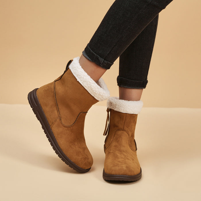 Botas de nieve de invierno para mujer, botas cortas gruesas de lana cálidas con diseño de Zpipeper lateral, zapatos sólidos, nueva moda