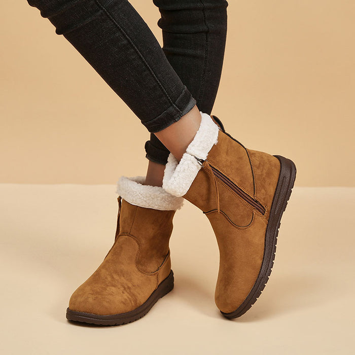 Botas de nieve de invierno para mujer, botas cortas gruesas de lana cálidas con diseño de Zpipeper lateral, zapatos sólidos, nueva moda