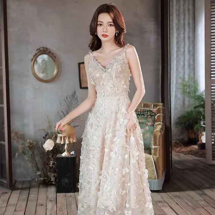 Vestido temperamental champán de moda para mujer