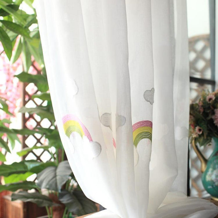 Cortinas de gasa arcoíris para niños con bordado pastoral