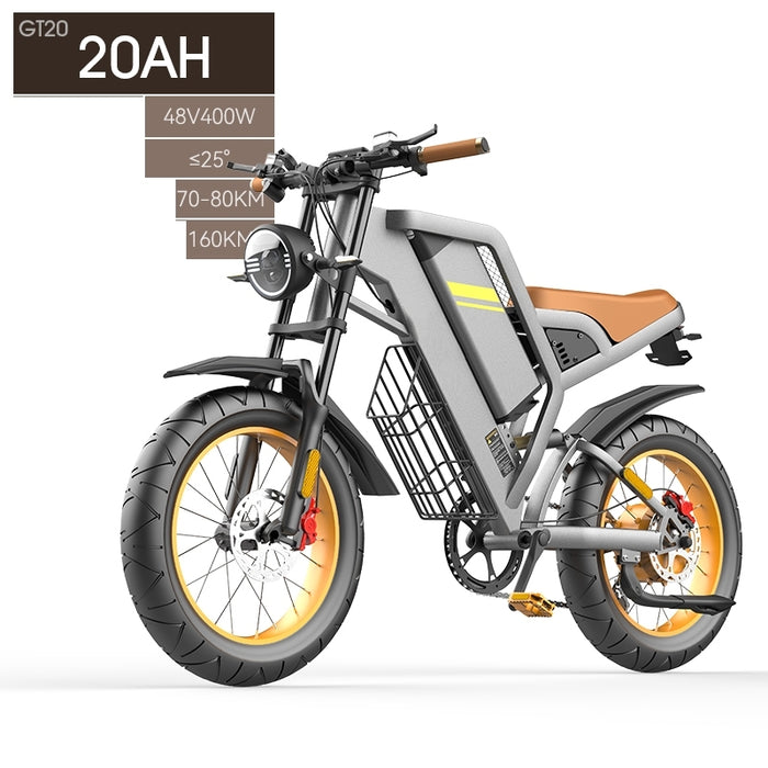 Nuova bicicletta elettrica con pneumatici larghi da 20 pollici e assistenza alla trasmissione a sette stadi