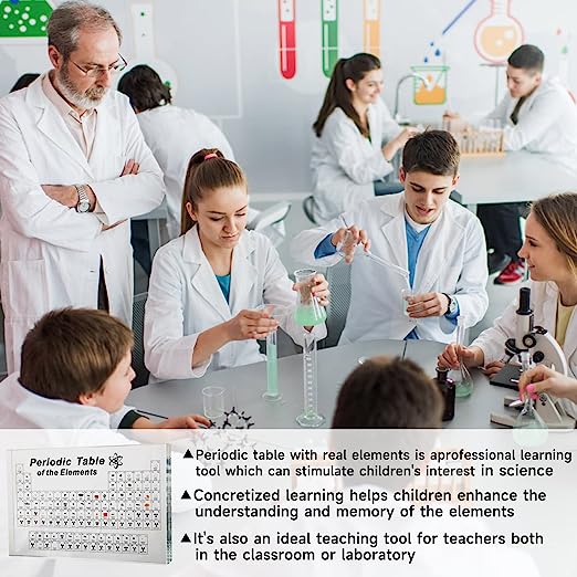 Tabla periódica con 83 tipos de elementos reales en el interior, muestras de tabla periódica acrílica de elementos, fácil de leer, regalos creativos para estudiantes y amantes de la ciencia