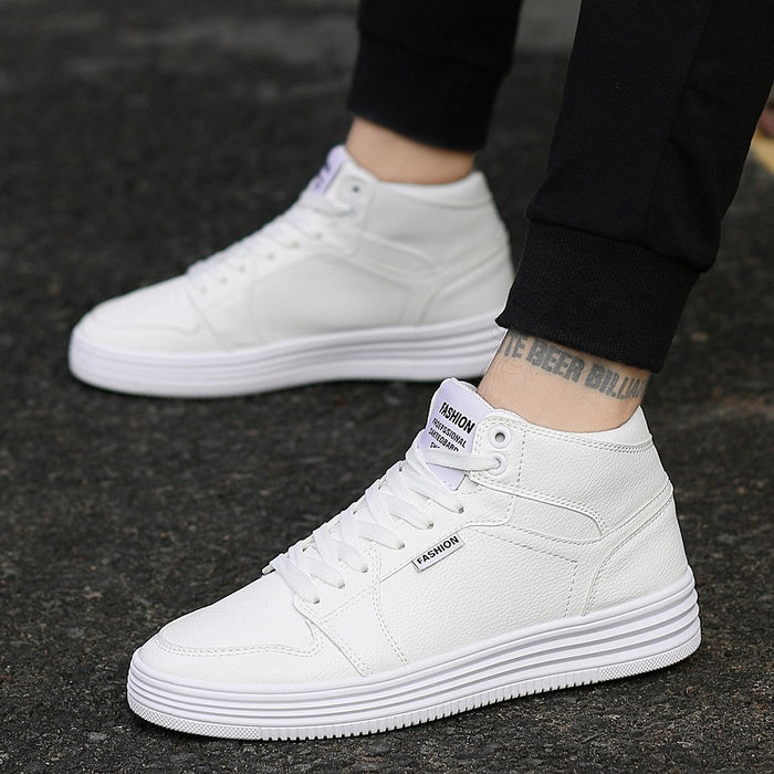 Runde Head High-Top Strap Flat White Shoes Men