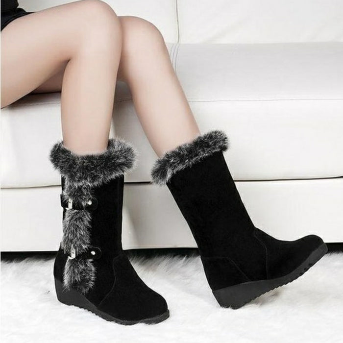 Botas marrones nuevas de invierno para mujer, botas informales de piel cálida a media pantorrilla, zapatos para mujer, zapatos planos sin cordones con punta redonda, botas para la nieve