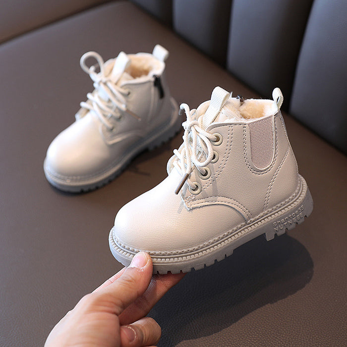 Botas de cuero para niños Zapatillas impermeables para niños Botas de nieve para niños pequeños color beige Zapato de invierno para niñas Niño
