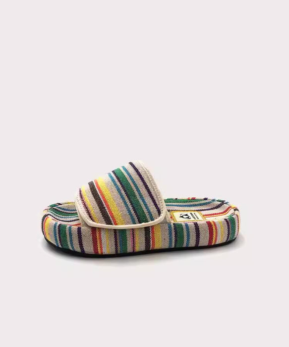 Thick-soled Slippers for Women Design Rainbow Color Canvas Casual Outerwear Flip Flops
