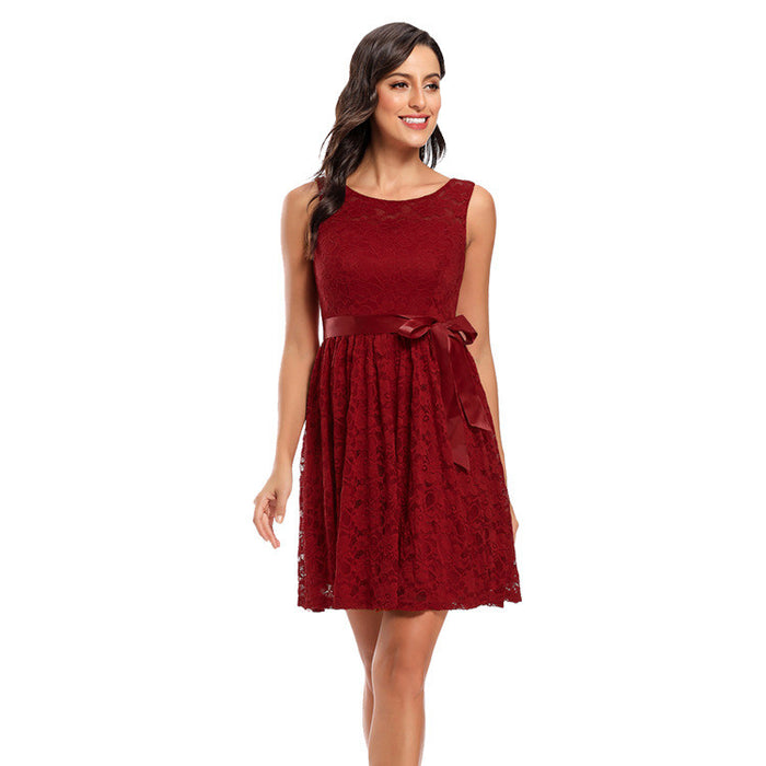 Ladies Fashion Lace Dress High Waist Evening Dress