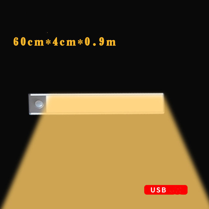 Sensor de movimento led sob a luz do armário usb recarregável guarda-roupa luz da noite para cozinha lâmpadas parede interior
