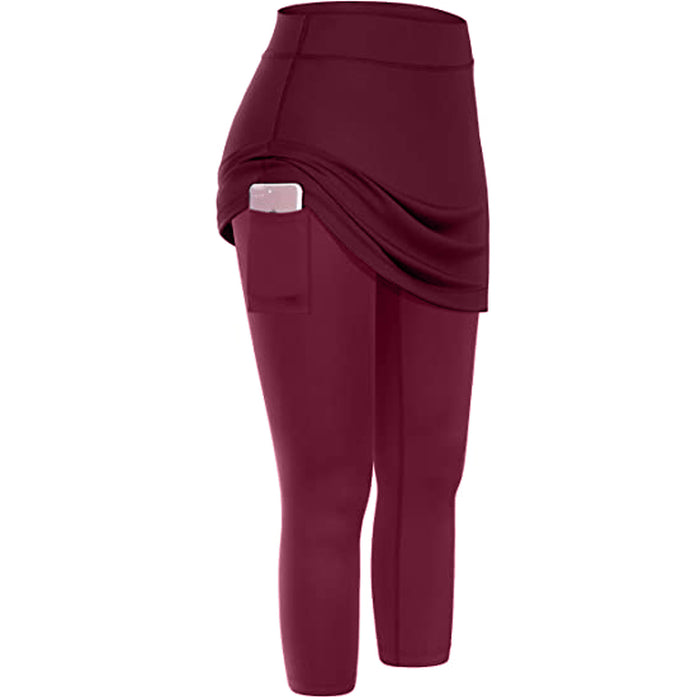 Leggings con falda de tenis para mujer, bolsillos, elásticos, deportivos, Yoga, Capris, faldas, Legging
