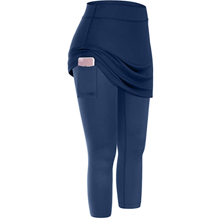 Leggings con falda de tenis para mujer, bolsillos, elásticos, deportivos, Yoga, Capris, faldas, Legging