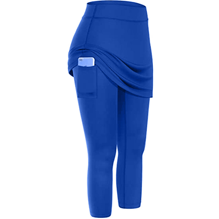 Leggings con falda de tenis para mujer, bolsillos, elásticos, deportivos, Yoga, Capris, faldas, Legging