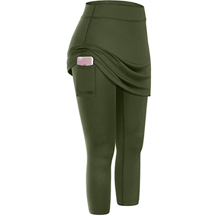 Leggings con falda de tenis para mujer, bolsillos, elásticos, deportivos, Yoga, Capris, faldas, Legging