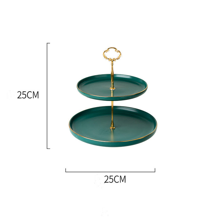 Plato de postre creativo con soporte para pastel verde oscuro europeo de tres niveles