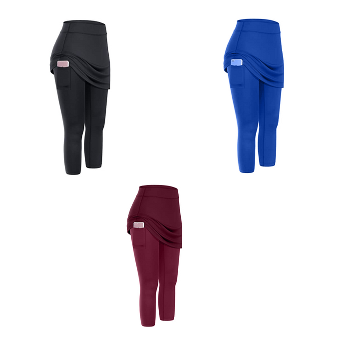 Leggings con falda de tenis para mujer, bolsillos, elásticos, deportivos, Yoga, Capris, faldas, Legging