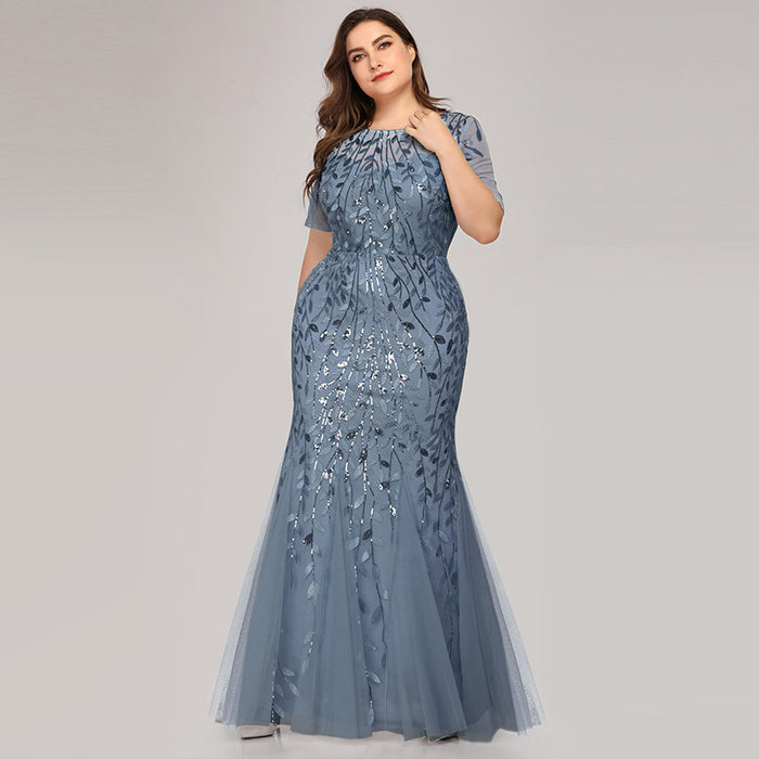 Vestido de sirena de malla con lentejuelas de talla grande para mujer