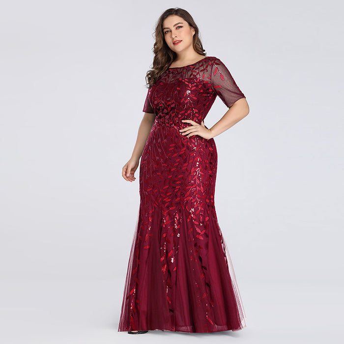 Vestido de sirena de malla con lentejuelas de talla grande para mujer