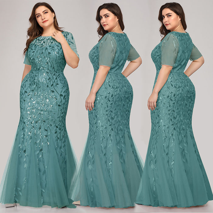 Vestido de sirena de malla con lentejuelas de talla grande para mujer
