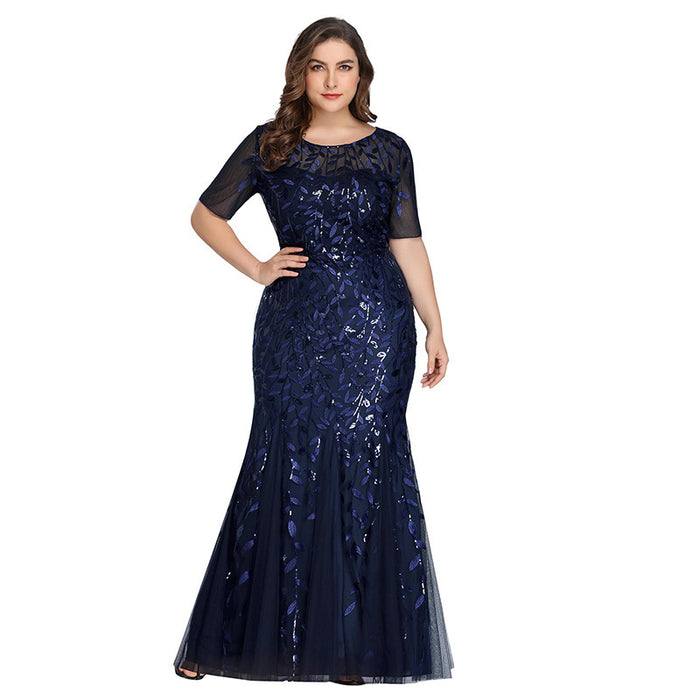 Vestido de sirena de malla con lentejuelas de talla grande para mujer
