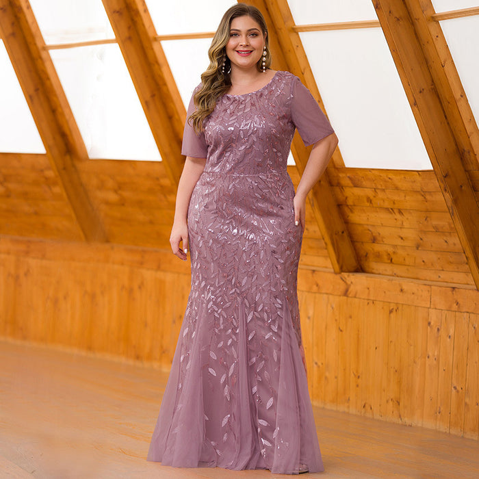 Vestido de sirena de malla con lentejuelas de talla grande para mujer
