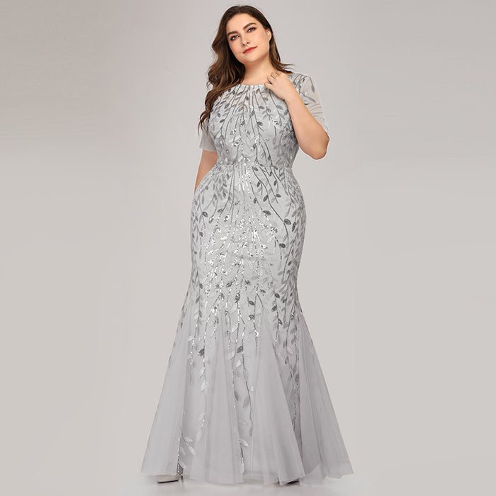 Vestido de sirena de malla con lentejuelas de talla grande para mujer