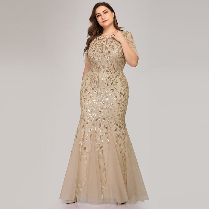 Vestido de sirena de malla con lentejuelas de talla grande para mujer