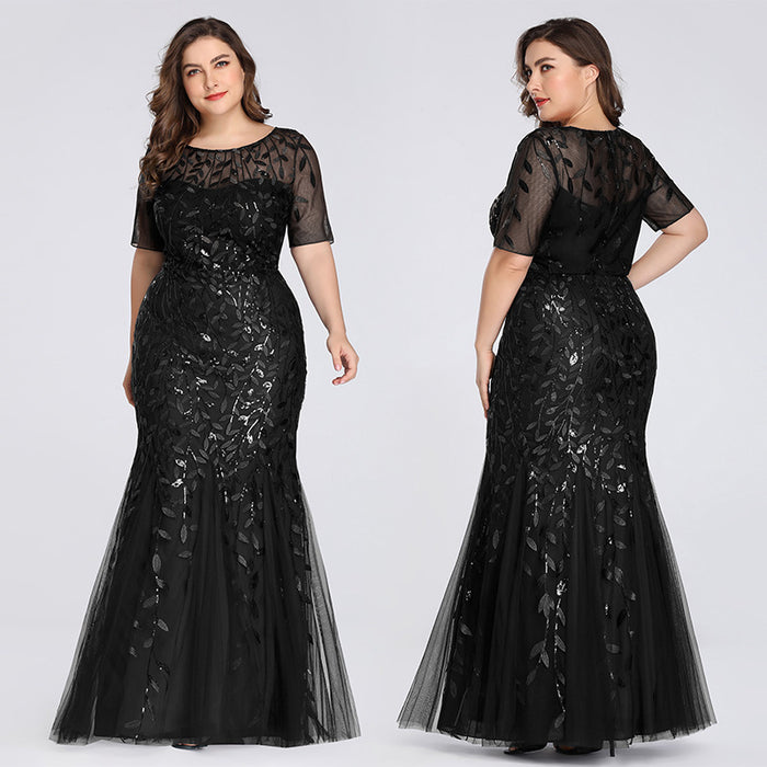 Vestido de sirena de malla con lentejuelas de talla grande para mujer