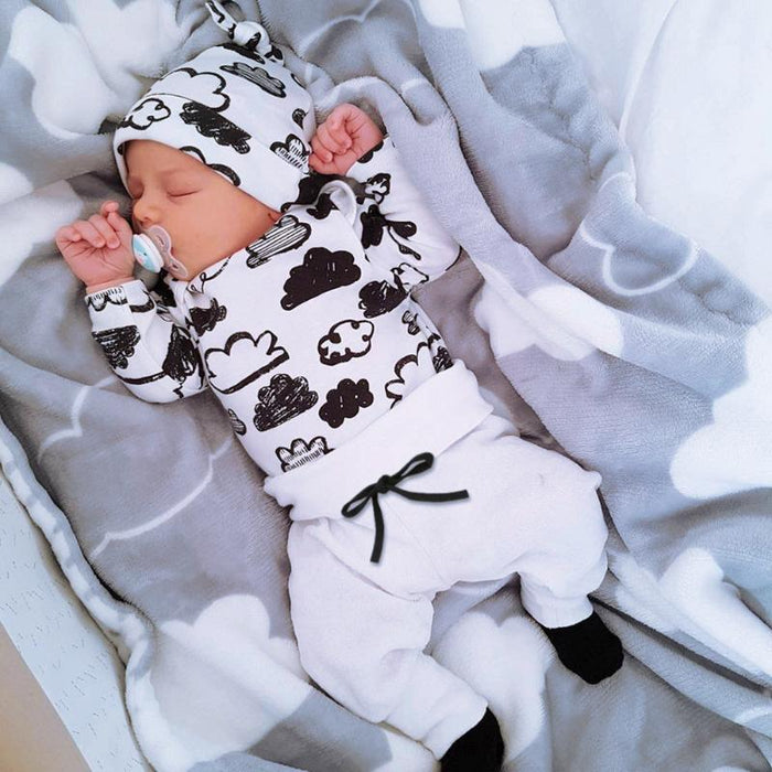 Conjunto de 3 piezas para bebé Conjunto con estampado de nubes para bebé