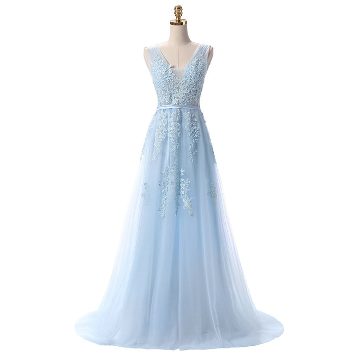 Robe De Soiree SSYFashion-Vestidos De Noche largos con espalda descubierta para novia, vestido Formal elegante para banquete, encaje verde con cuello en V