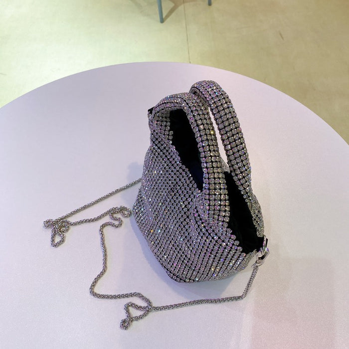 Net Celebrity Simple Wild Chain Rhinestone Cabbage Basket Bag Portable Messenger Bag