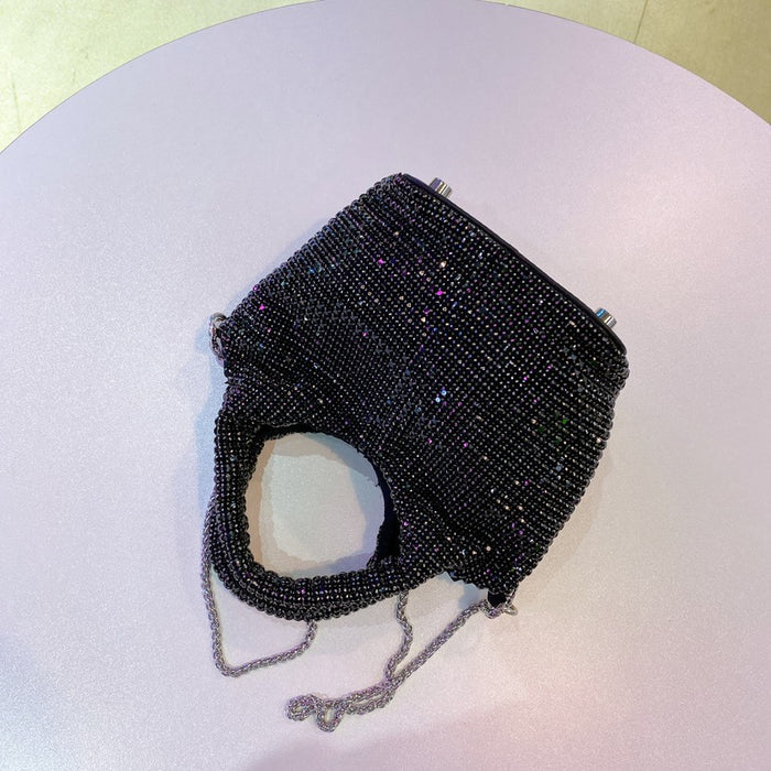 Net Celebrity Simple Wild Chain Rhinestone Cabbage Basket Bag Portable Messenger Bag