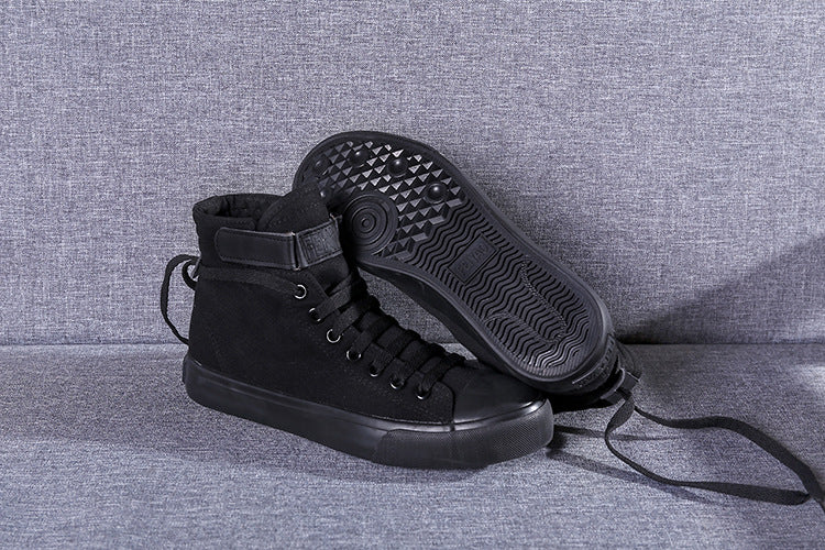 Sapatos de lona de cano alto coreano casual all-match fivela de salto plano branco estudante tendência esportes