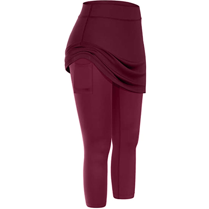 Leggings con falda de tenis para mujer, bolsillos, elásticos, deportivos, Yoga, Capris, faldas, Legging