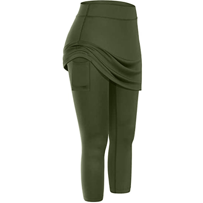 Leggings con falda de tenis para mujer, bolsillos, elásticos, deportivos, Yoga, Capris, faldas, Legging