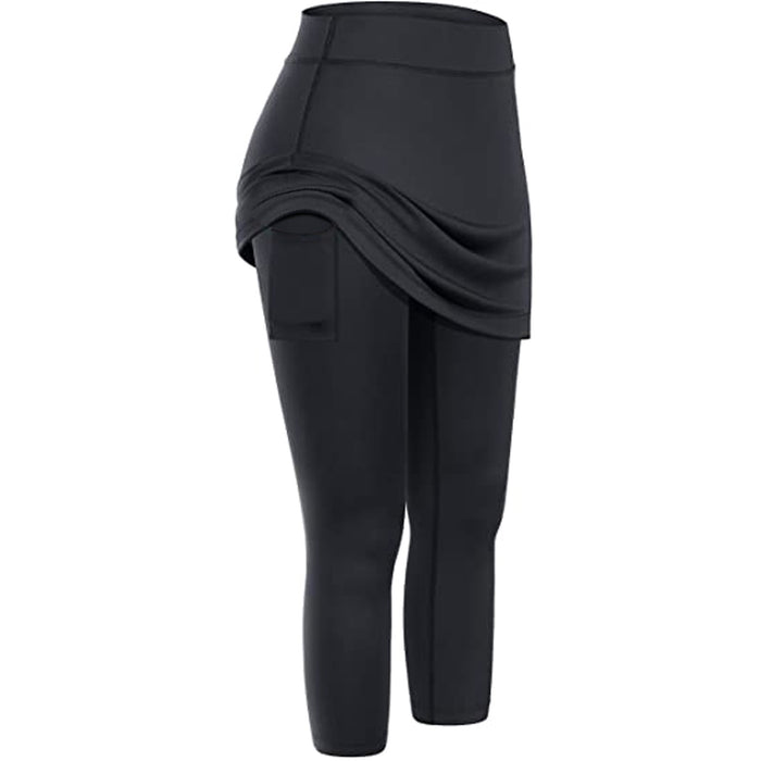 Leggings con falda de tenis para mujer, bolsillos, elásticos, deportivos, Yoga, Capris, faldas, Legging
