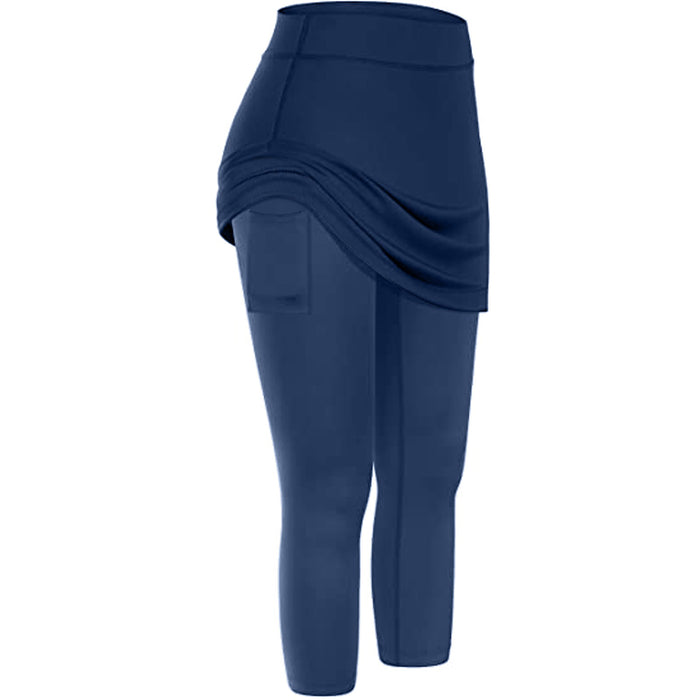 Leggings con falda de tenis para mujer, bolsillos, elásticos, deportivos, Yoga, Capris, faldas, Legging