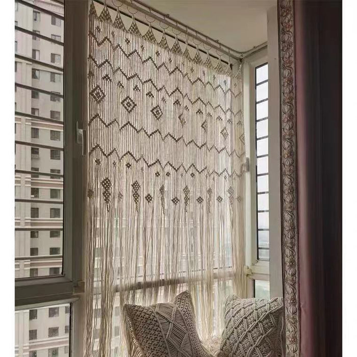Cortina de puerta de aro acabada, tapiz bohemio, cortina tejida a mano, estilo europeo