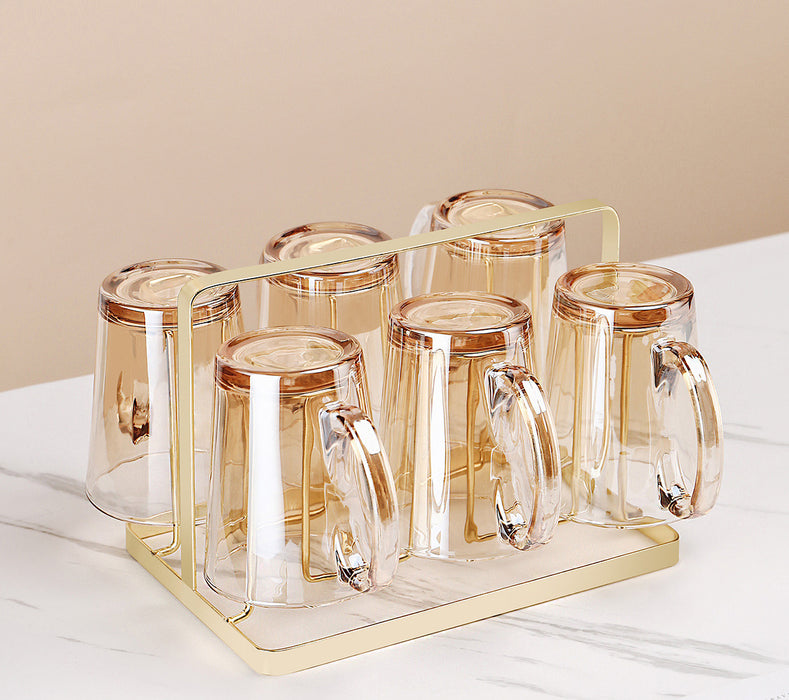 Taza de cristal marrón con luz de lujo para mujer, tetera de té resistente al calor para verano, juego para el hogar y la sala de estar