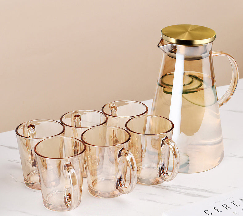 Taza de cristal marrón con luz de lujo para mujer, tetera de té resistente al calor para verano, juego para el hogar y la sala de estar