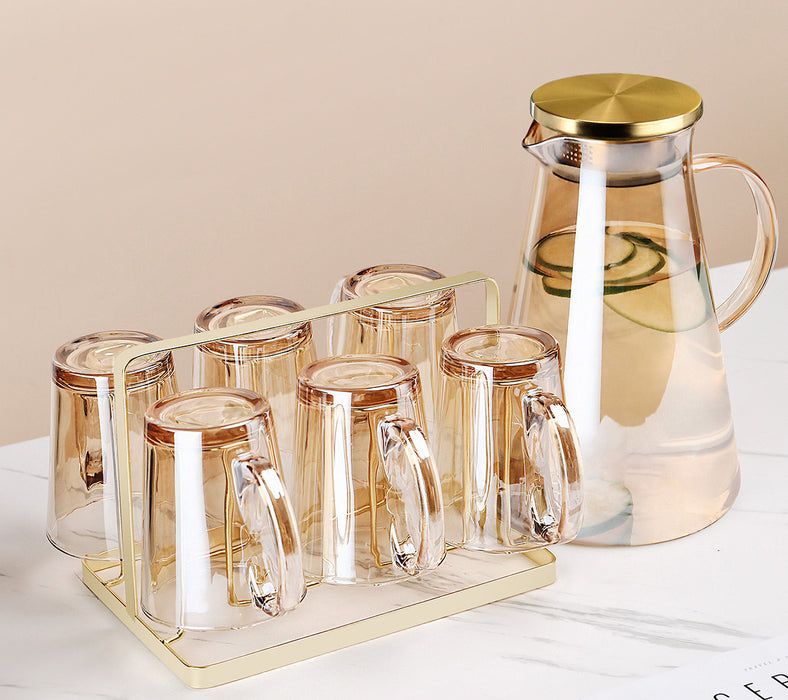 Taza de cristal marrón con luz de lujo para mujer, tetera de té resistente al calor para verano, juego para el hogar y la sala de estar