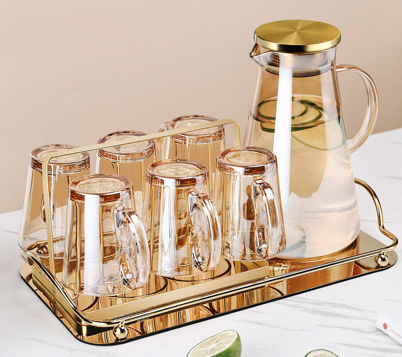Taza de cristal marrón con luz de lujo para mujer, tetera de té resistente al calor para verano, juego para el hogar y la sala de estar