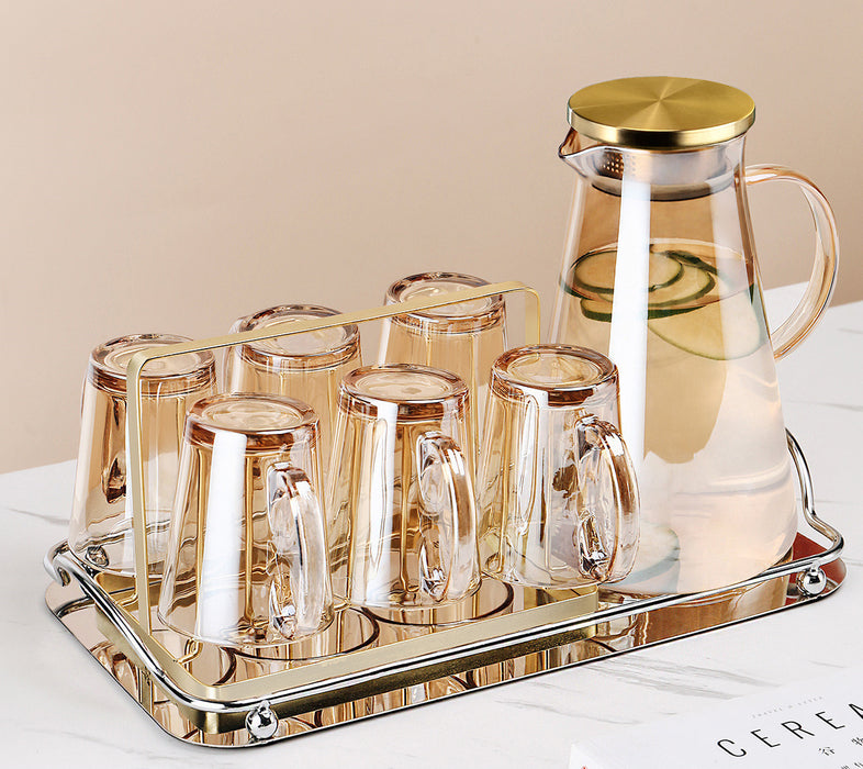 Taza de cristal marrón con luz de lujo para mujer, tetera de té resistente al calor para verano, juego para el hogar y la sala de estar