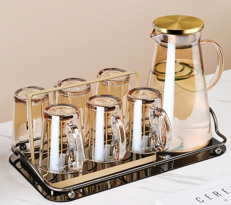 Taza de cristal marrón con luz de lujo para mujer, tetera de té resistente al calor para verano, juego para el hogar y la sala de estar
