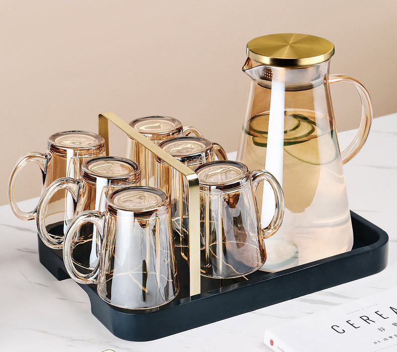 Taza de cristal marrón con luz de lujo para mujer, tetera de té resistente al calor para verano, juego para el hogar y la sala de estar