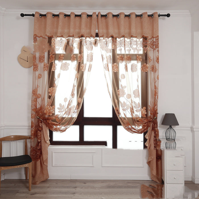 Cortina de pantalla de ventana quemada jacquard de peonía grande, rica y honorable, flor moderna y sencilla