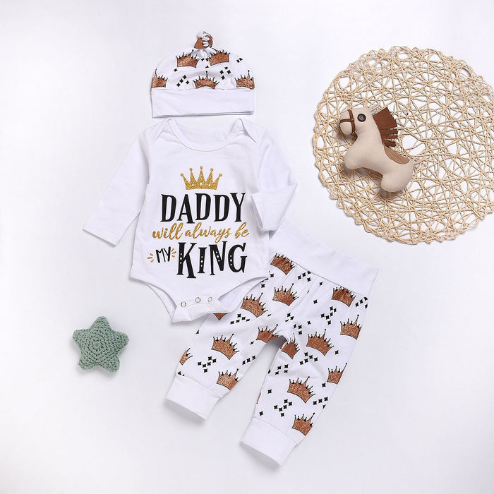 Nuevo Conjunto de ropa para bebés, Tops, pelele y pantalones con corona