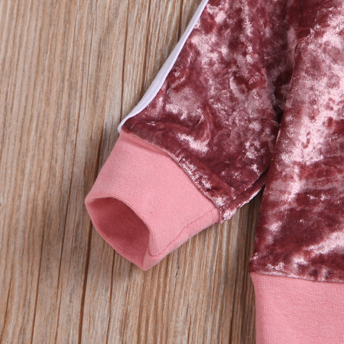 Set di vestiti traspiranti Carino moda O-Collo manica lunga Felpa in velluto dorato Pantaloni Abiti morbidi Set di tute per neonate