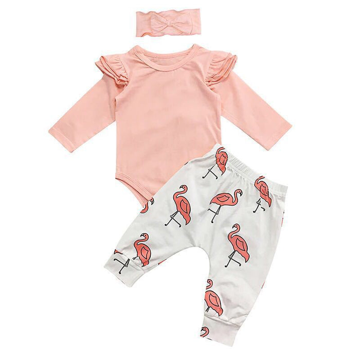 Ropa bonita para niña pequeña, Tops para niño, pantalones con estampado de flamenco, mallas, diadema, conjunto infantil de 3 uds., conjunto de ropa para niña